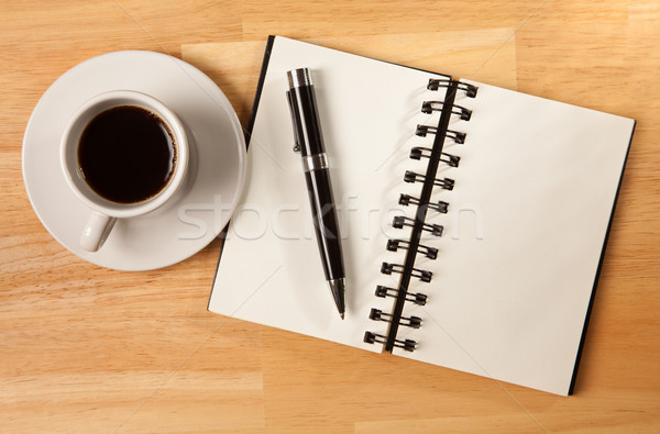 Blank Spiral Note Pad, Cup and Pen on Wood Stock photo © feverpitch