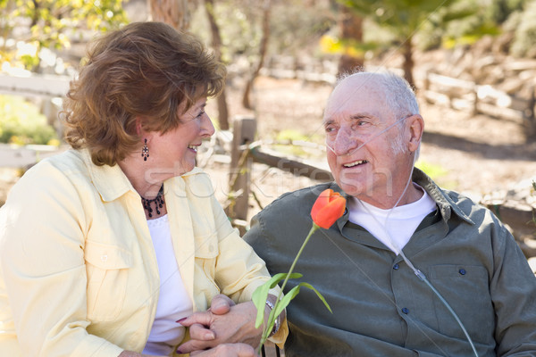Senior Woman with Man Wearing Oxygen Tubes Stock photo © feverpitch