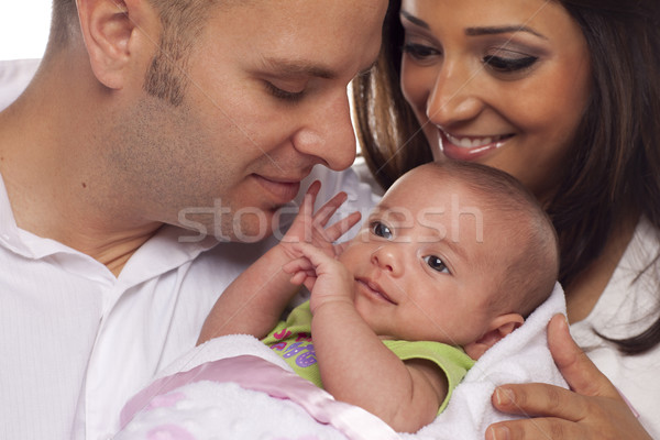 Stock photo: Mixed Race Young Couple with Newborn Baby