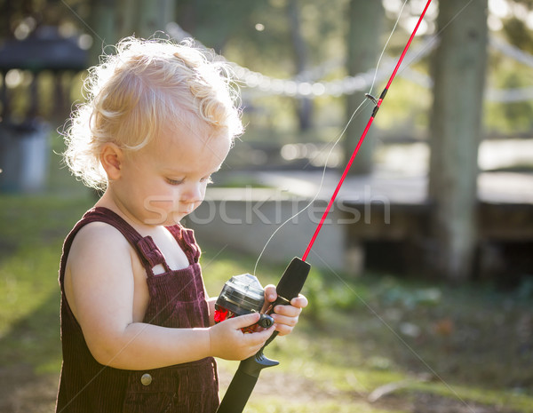 Cute Young Boy With Fishing Pole at The Lake Stock photo © feverpitch