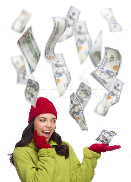 Young Excited Woman with $100 Bills Falling Around Her Stock photo © feverpitch