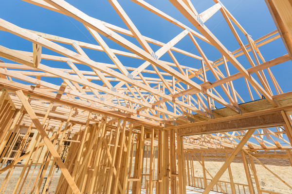 Stock photo: Wood Home Framing Abstract At Construction Site.