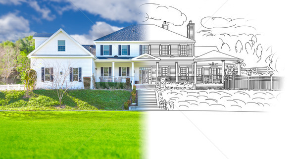 House Blueprint Drawing Gradating Into Completed Photograph. Stock photo © feverpitch