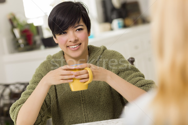 Mixed Race Young Attractive Woman Socializing with Friend Stock photo © feverpitch
