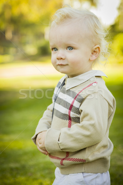 Stock foto: Liebenswert · Baby · Junge · Freien · Park