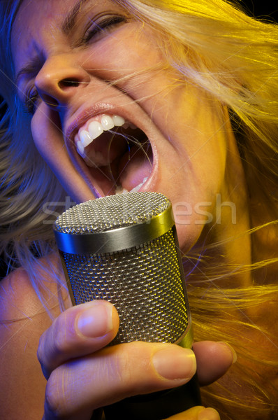 Femeie pasiune microfon fată distracţie etapă Imagine de stoc © feverpitch