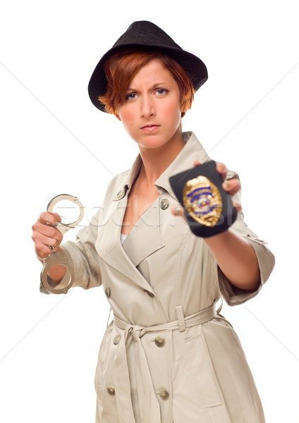 Rojo femenino detective esposas placa aislado Foto stock © feverpitch