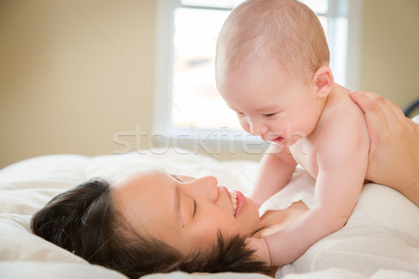 Foto stock: Chinês · caucasiano · bebê · menino