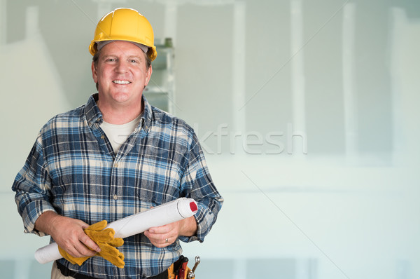 Foto stock: Planos · drywall · casa · construção