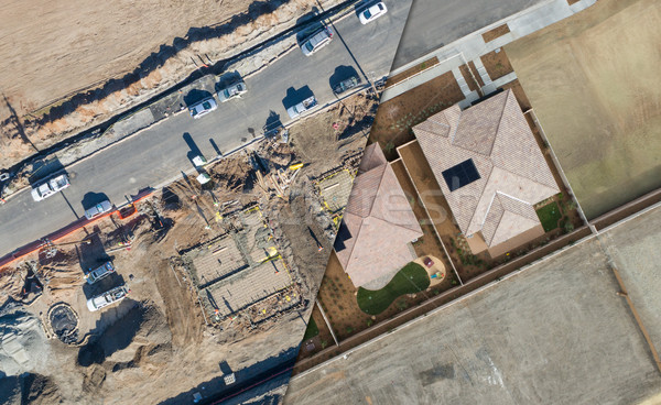 Drone Aerial View Cross Section of Home Construction Site Stock photo © feverpitch