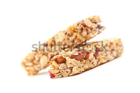 Stok fotoğraf: Iki · granola · çubuklar · yalıtılmış · beyaz · besleyici