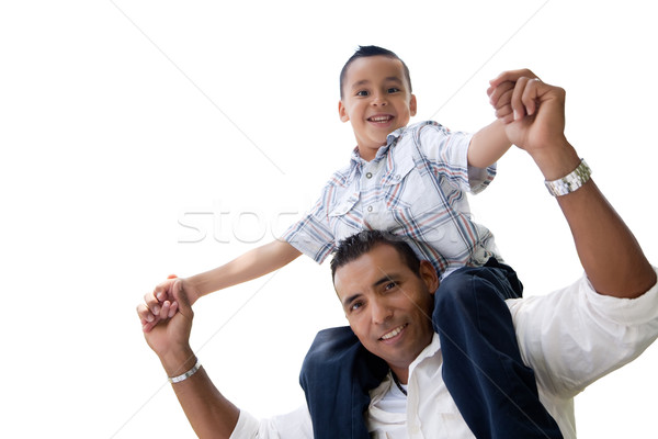 Hispanic Father and Son Having Fun Isolated on White Stock photo © feverpitch