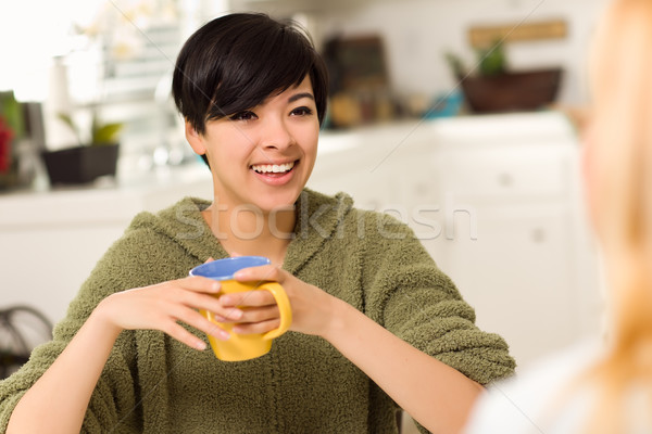 Multi-ethnic Young Attractive Woman Socializing with Friend Stock photo © feverpitch