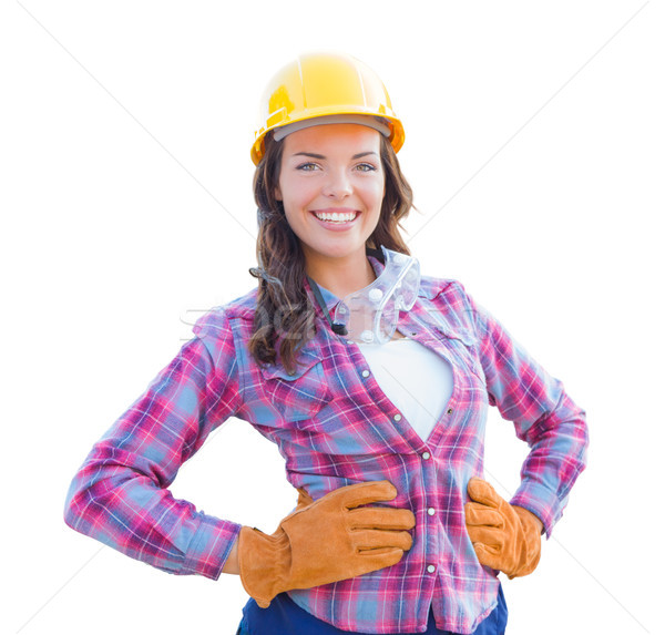Femeie muncitor in constructii mănuşi tineri Imagine de stoc © feverpitch