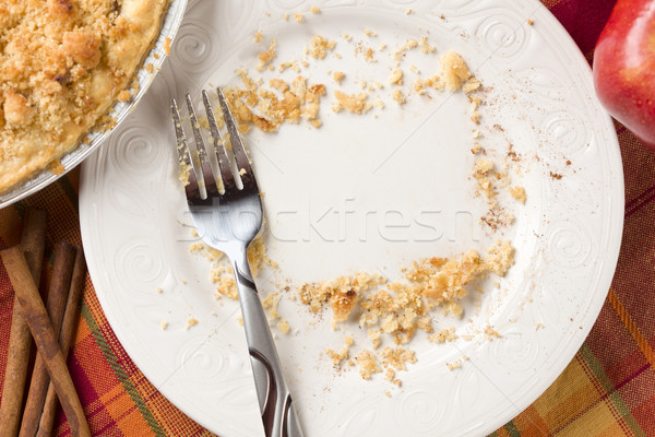Overhead of Pie, Apple, Cinnamon, Copy Spaced Crumbs on Plate Stock photo © feverpitch