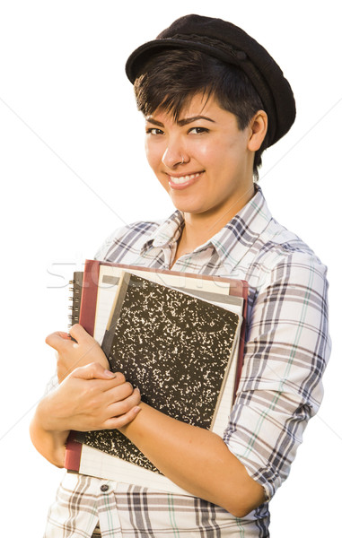 Portrait of Mixed Race Female Student Holding Books Isolated Stock photo © feverpitch