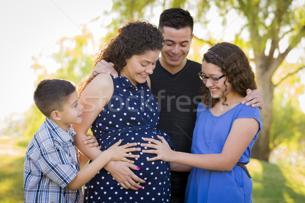 Latino Familie Hände schwanger Mutter Bauch Stock foto © feverpitch