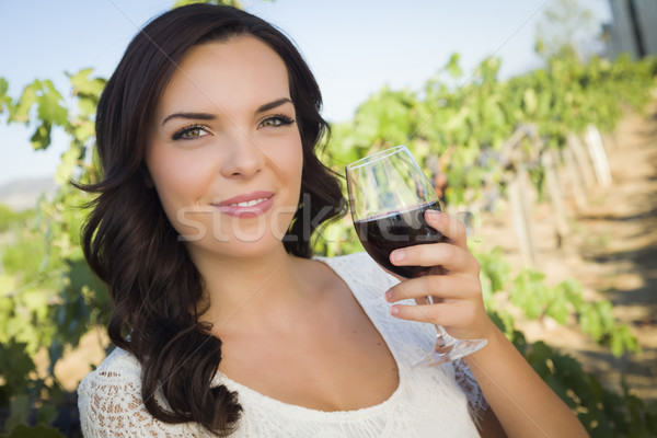 Сток-фото: женщину · стекла · вино · виноградник