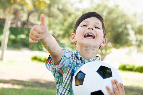 Aranyos fiatal srác játszik futballabda remek kint Stock fotó © feverpitch