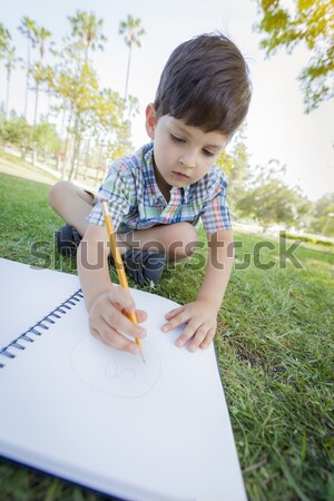 Csalódott aranyos fiatal srác tart ceruza ül Stock fotó © feverpitch