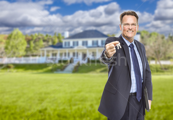 Stockfoto: Makelaar · huis · sleutels · home · mooie · gebouw