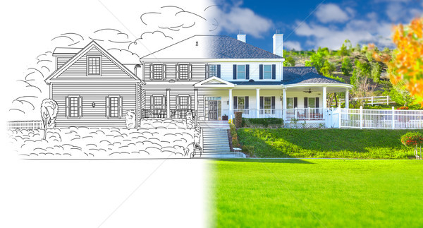 House Blueprint Drawing Gradating Into Completed Photograph. Stock photo © feverpitch
