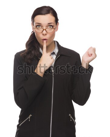 Unsure Mixed Race Businesswoman Puts Finger on Her Lips Stock photo © feverpitch