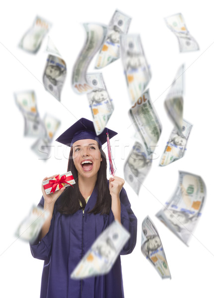 Female Graduate Holding $100 Bills with Many Falling Around Her Stock photo © feverpitch