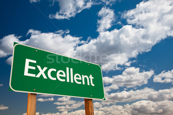 Excellent Green Road Sign with Sky Stock photo © feverpitch