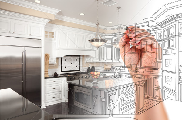 Kéz rajz vám konyha terv építkezés Stock fotó © feverpitch