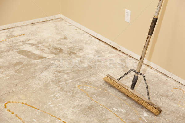Concrete House Floor with Broom Ready for Flooring Installation Stock photo © feverpitch