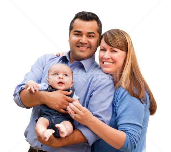 Foto stock: Feliz · familia · posando · retrato · aislado