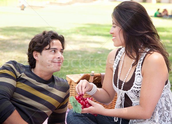 Stock foto: Anziehend · latino · Paar · Picknick · Park · Freien