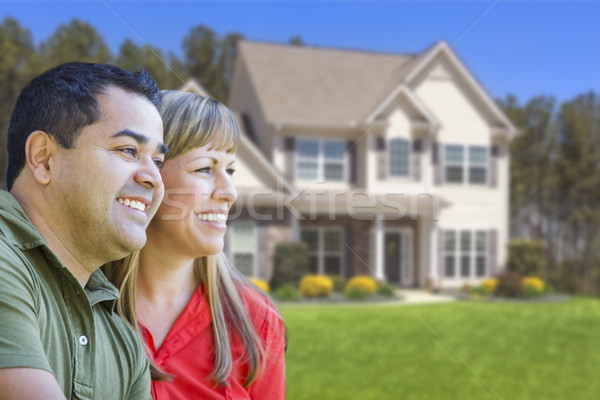 Stockfoto: Gelukkig · halfbloed · paar · huis · mooie · meisje