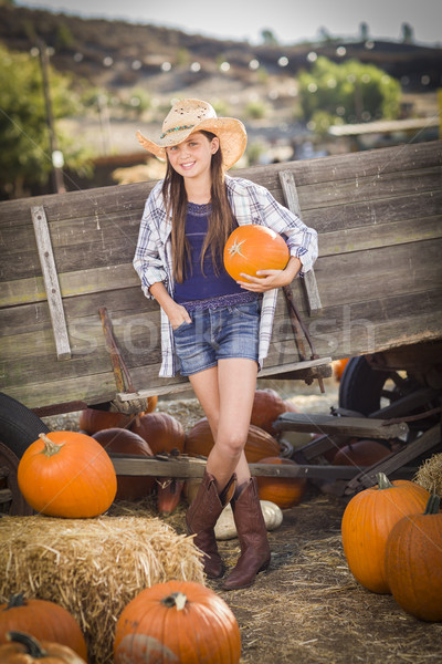 Preteen Girl Portrait at the Pumpkin Patch Stock photo © feverpitch