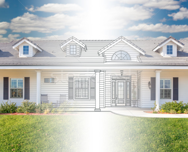 House Blueprint Drawing Gradating Into Completed Photograph. Stock photo © feverpitch