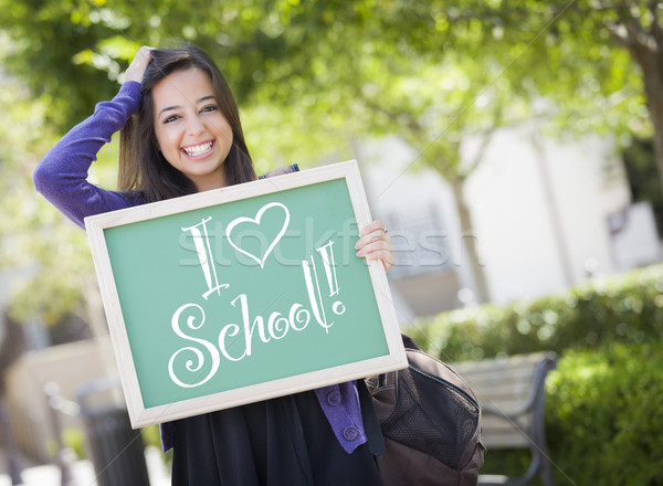 Halfbloed vrouwelijke student schoolbord liefde Stockfoto © feverpitch