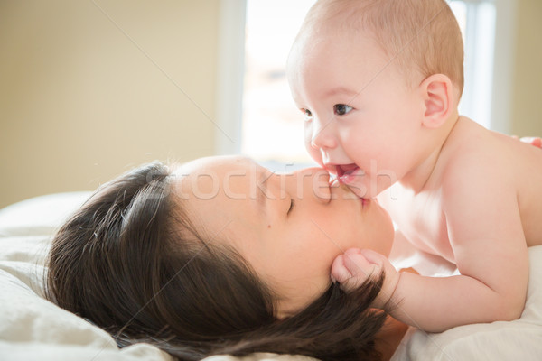 Foto stock: Chinês · caucasiano · bebê · menino