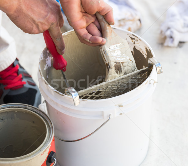 Professional Painter Loading Paint Onto Brush From Bucket Stock photo © feverpitch