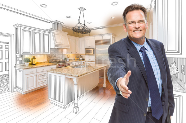 Male Agent Reaching for Hand Shake in Kitchen Drawing and Photo  Stock photo © feverpitch