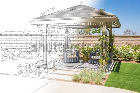 Completed Pergola Photo with Page Flipping to Drawing Behind Stock photo © feverpitch