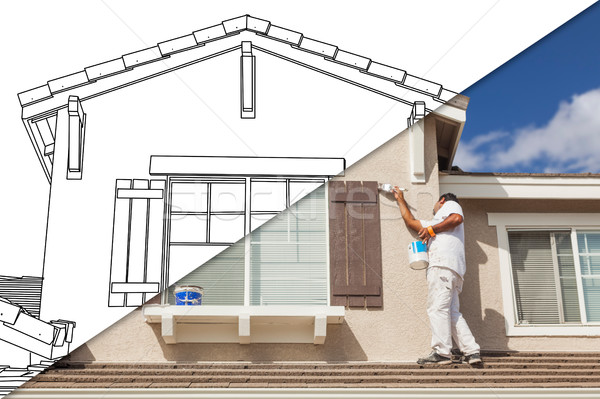 Diagonal Split Screen of Drawing and Photo of House Painter Pain Stock photo © feverpitch