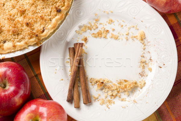 Pie, Apples, Cinnamon Sticks and Copy Spaced Crumbs on Plate Stock photo © feverpitch