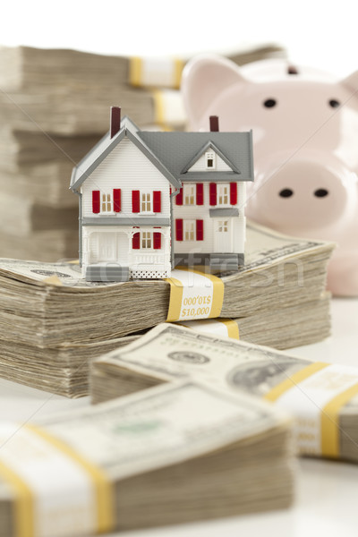 Small House and Piggy Bank with Stacks Money Stock photo © feverpitch
