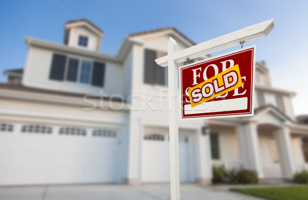 Sold Home For Sale Sign in Front of New House Stock photo © feverpitch