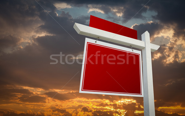 Stock photo: Blank Red Real Estate Sign Over Sunset Sky