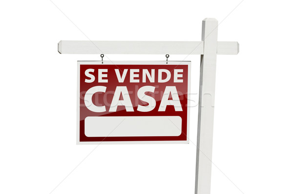 Hiszpanski nieruchomości podpisania biały odizolowany Zdjęcia stock © feverpitch