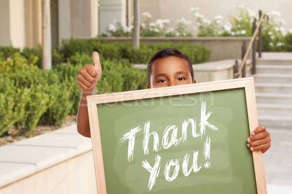 Boy Giving Thumbs Up Holding Thank You Chalk Board Stock photo © feverpitch