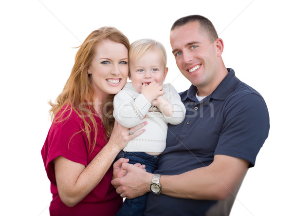 Young Military Parents and Child On White Stock photo © feverpitch