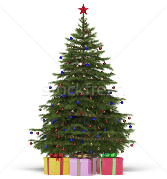 Stok fotoğraf: Noel · ağacı · hediyeler · beyaz · 3D · görüntü · ağaç